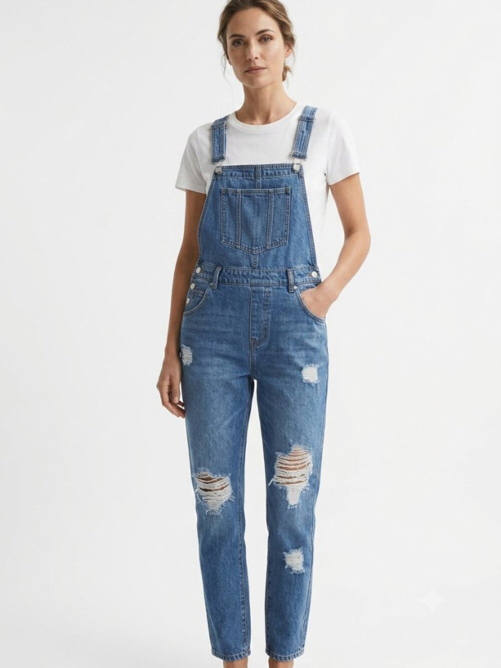 BOOHOO DISTRESSED DENIM JEANS  OVERALL - 4